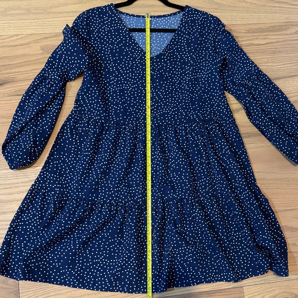 Navy Polka-dot Layered Ruffle Swing Shift Dresses - Picture 12 of 12